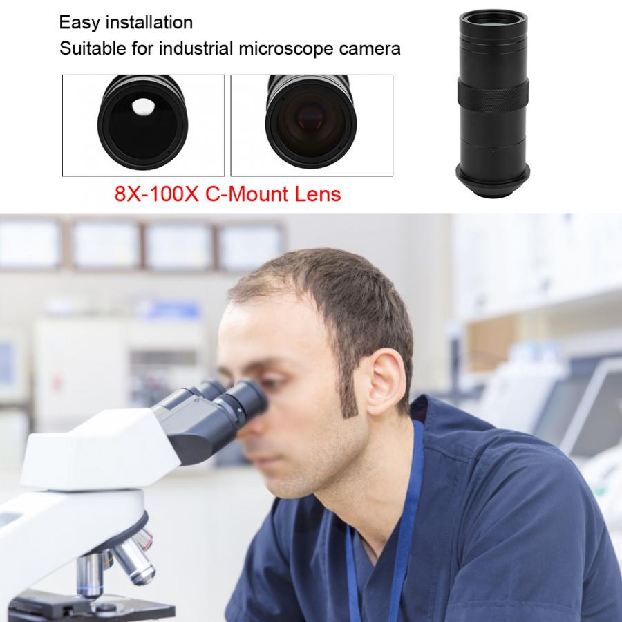 Industrial Microscope Camera C-Mount Lens 8X-100X C-Mount Lens 25mm Zoom Adjustable Magnification microscopio Lens