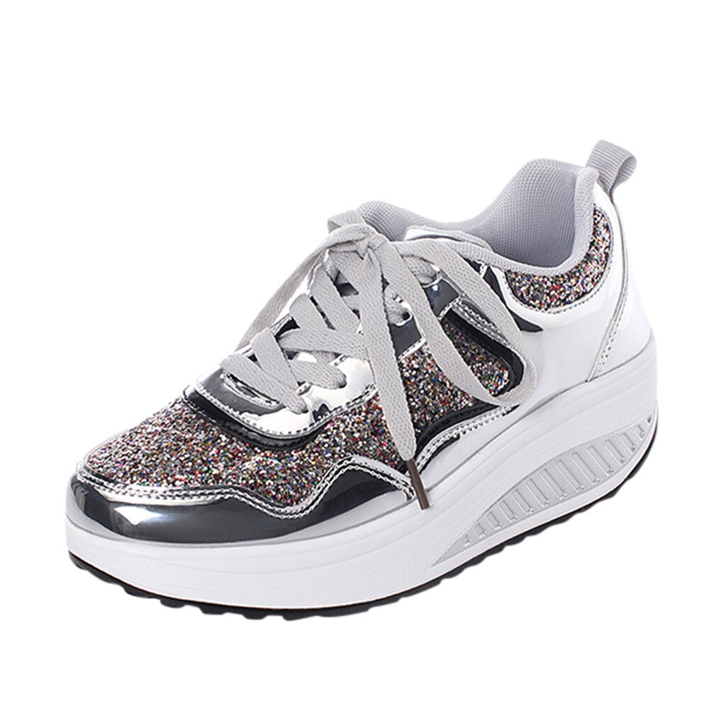 CHAMSGEND frauen Turnschuhe Sport Schuhe Spiegel Bunte Pailletten Schuhe frauen Turnschuhe Mit Schaukel Dance Dicken Boden: Silber / 35