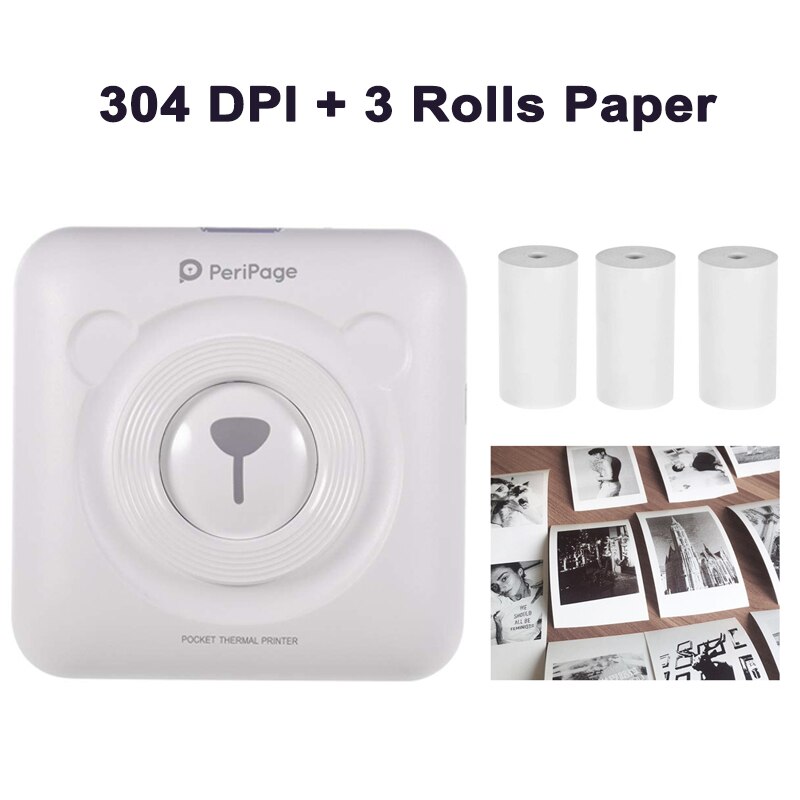 Peripage Foto Pocket Mini Thermische Printer 304 Dpi 58Mm Thermische Bluetooth Portable Mobiele Telefoon Printer Voor Android Ios: 304 WH 3 Paper