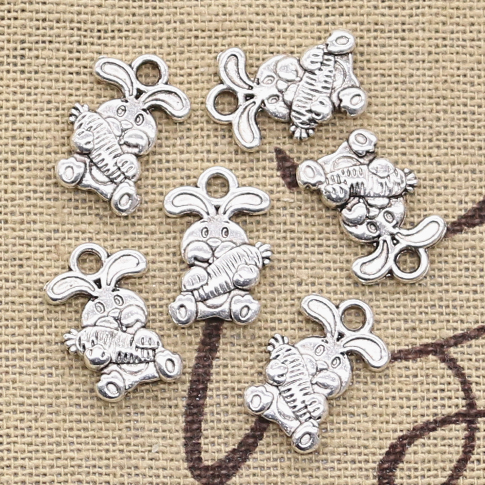 50Pcs Charms Konijn Met Wortel 15X10Mm Antiek Zilver Kleur Hangers Maken Diy Handgemaakte Tibetaans Zilveren sieraden: Antique Silver Plated