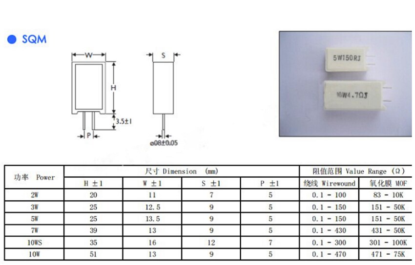 5Pcs SQM RX27-5 Vertical Cement Power Resistors 10W 10/12/15/20/22/30/39/47/51/100/150/200/300R Ohm Ceramic