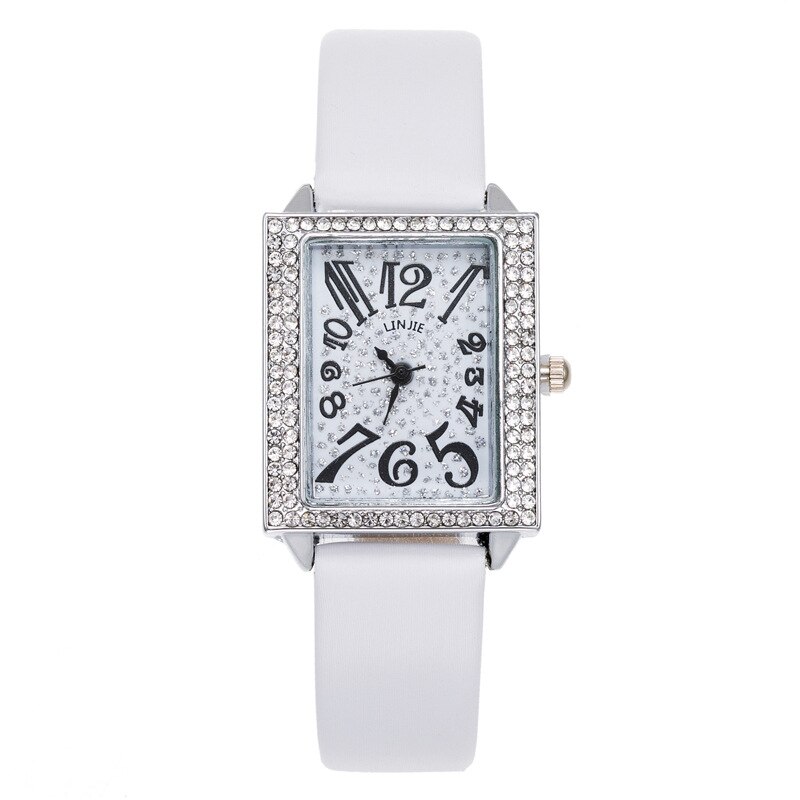 Dame quartz ur krystal firkantet ur ur kvinder armbånd ure kjole pu band kvinde ure romerske arabertal: Stil 9