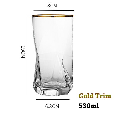 Nordic Geometry Glass, Whisky Glass, Drinking Glass for Water, Milk, Juice: GoldTrim 530ml