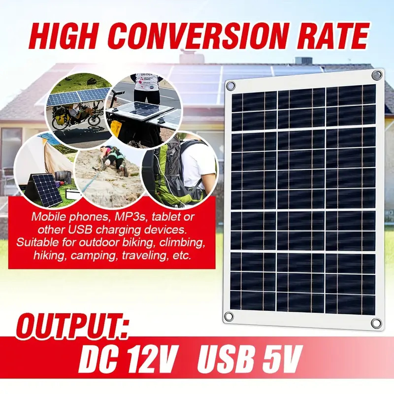 Solar panel portable power bank 12V DC/5V USB solar charger, used for car phone battery charger, powered by solar energy