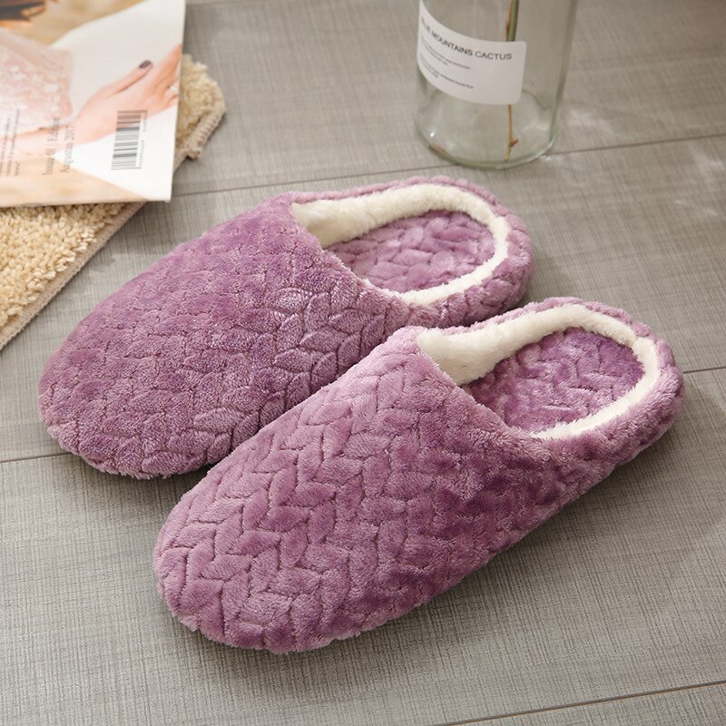 Herfst winter dames slippers onderkant zachte huis schoenen katoenen heren slippers binnen instappers dames comfortabele schoenen voor koppels: Donkerpaars / 9
