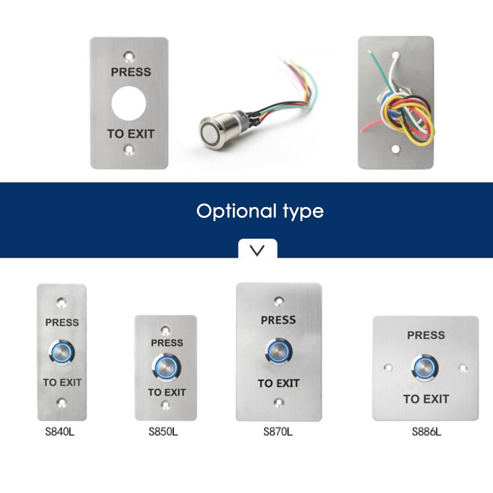 Exit button Metal material Suitable for narrow/wide door frame access control system kit Stainless steel door access