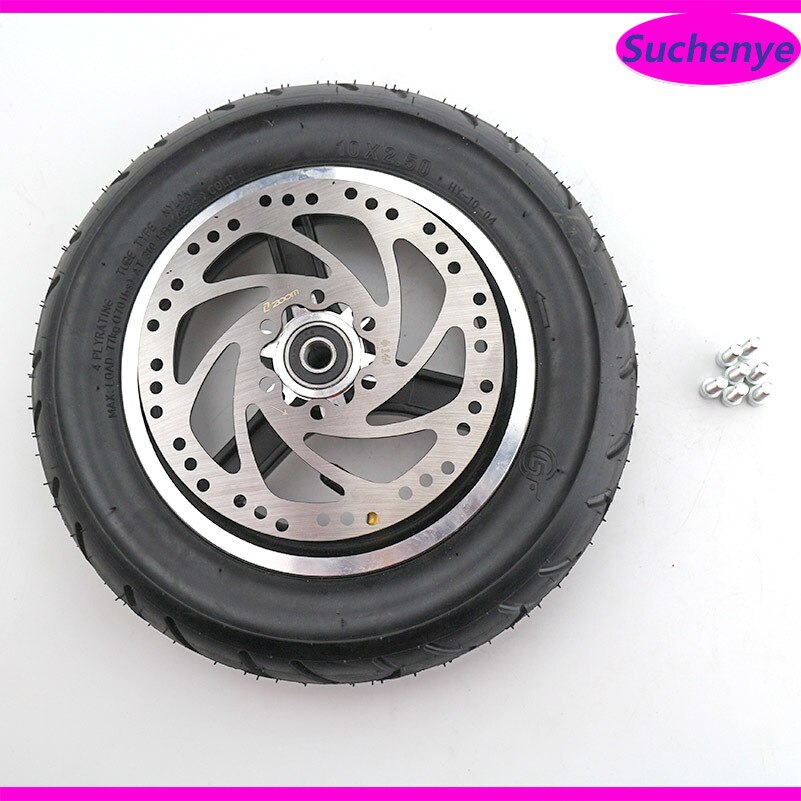 10 Inch 10X2.50 Electric Scooter Wheels 10X2.50 with Disc Brake and with Wheel Hub Disc Brake Set Hollow Solid Tire
