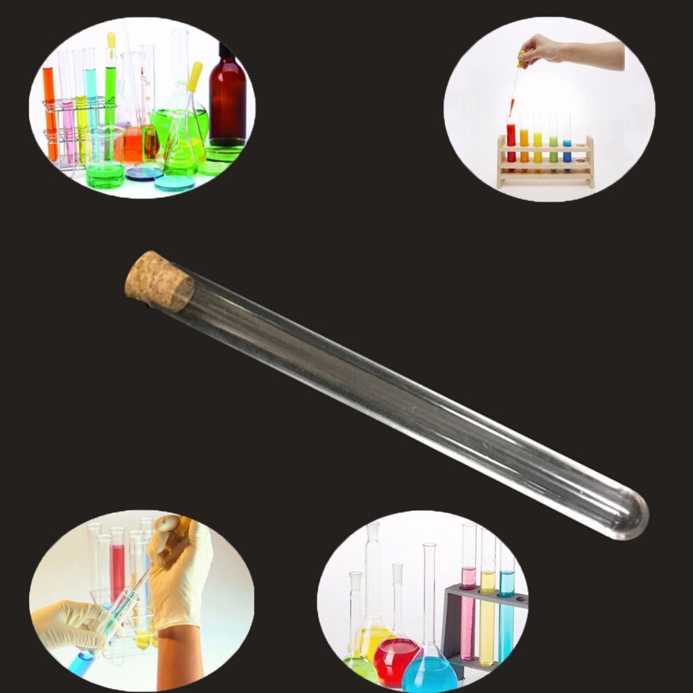 Glass Test Tube Round Bottom with Cork Stopper Borosilicate Chemistry 2