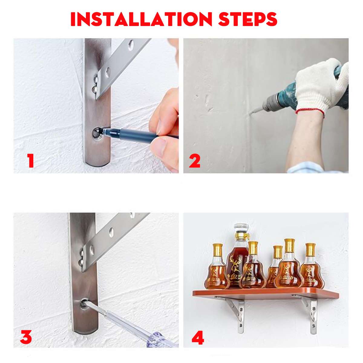 6/8/10/12" 2pc L-Shaped Triangle Bracket Wall Mounted Shelf Bracket Heavy Duty Supporter DIY Home Table Bench