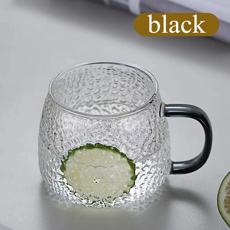 400Ml Thickened Hammered Glass High Resistant Japanese Hammered Glass Mug with Handle: Black