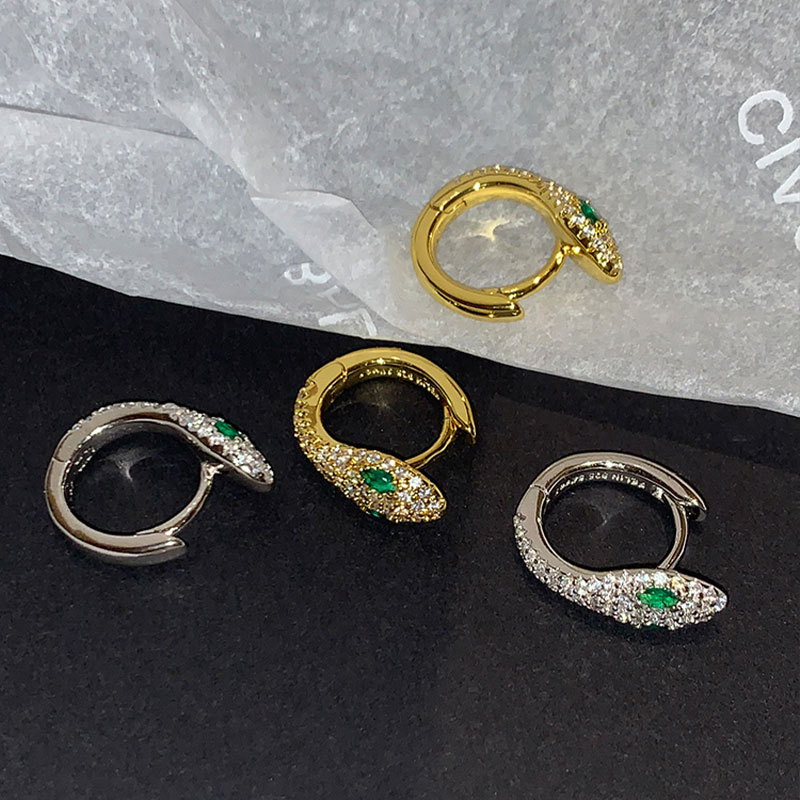 Prevent Allergy 925 Sterling Silver Stud Earrings for Women Trendy Sparkling Zircon Little Snake Bride Jewelry