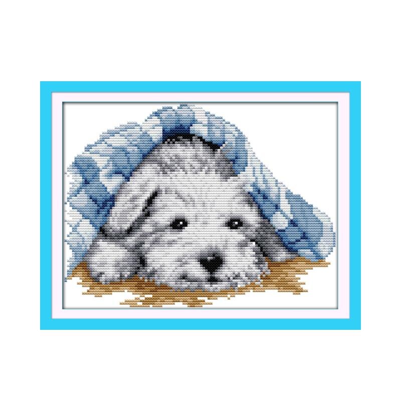 Kit de point de croix pour chien, petit et charmant, pour broderie, points en toile de dessin animé 11ct, couture à la main travaux manuels plus