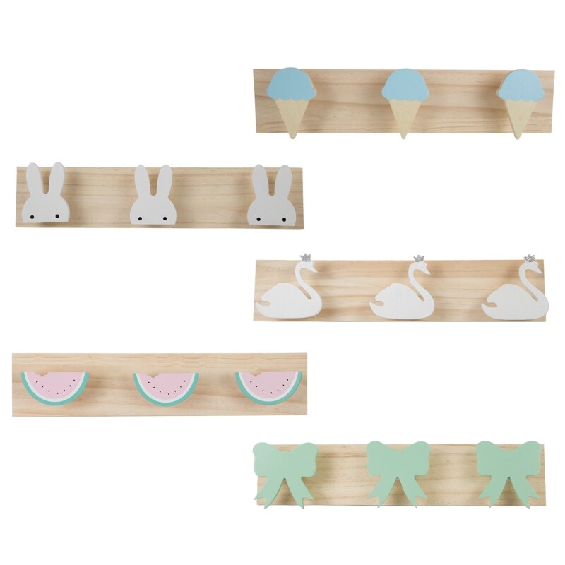 Simple 3 Hooks Wall Mounted Coat Rack Wooden Clothes Pegs Rustic Finish