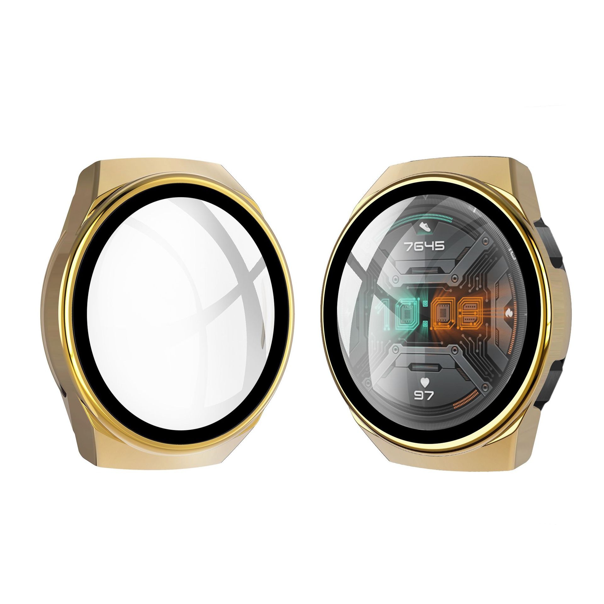 Per il caso di Huawei Orologio GT 2E GT2E GT2 GT 2 42 millimetri 46 millimetri di Copertura Completa Copertura Della Cassa Del Respingente con temperato Protezione Dello Schermo di Vetro: Oro / Huawei GT2e