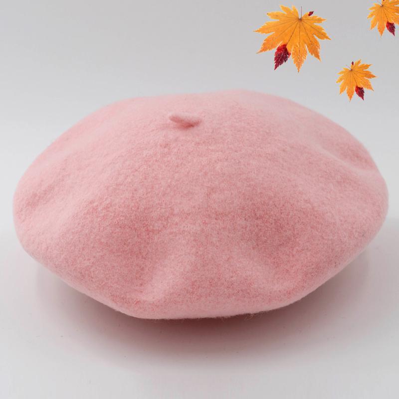 Höst vinter hattar för tjejer ull baskrar mjuk varm basker målarkeps barn tjejer basker hatt mössor gorras planas bra: Rosa