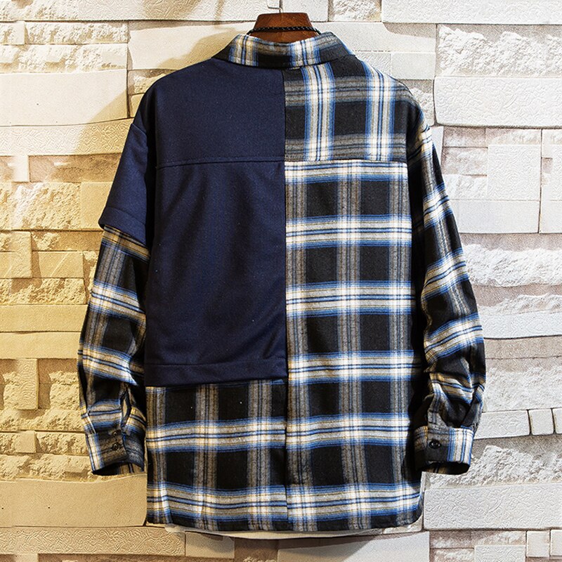 Löysä kevät syksy 8xl 7xl 10xl 9xl miesten pitkähihainen hip hop streetwear patchwork punk rento ruudullinen paita