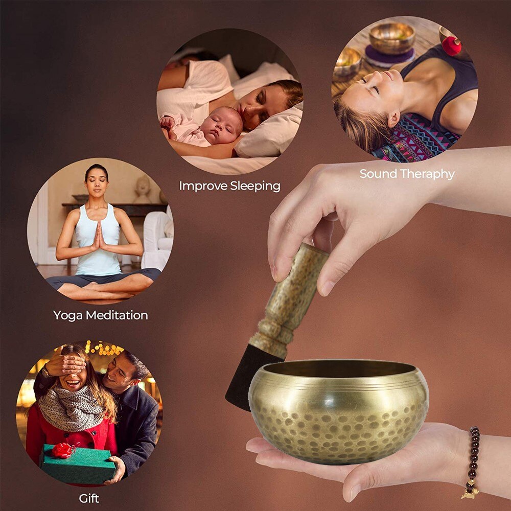 Tibetan Singing Bowl Set Buddha Sound Bowl Nepal Handmade Meditation Chanting Bowl For Healing And Mindfulness