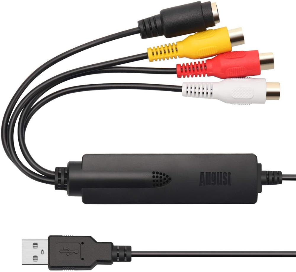 August VGB350 VHS a DVD Digital Capturadora Video y Audio USB 2.0 Convertidor/Grabadora De Captura Digitalizadora de Vídeo DVD USB para PC Windows Mac, Adaptador SCART &amp; Edite Video