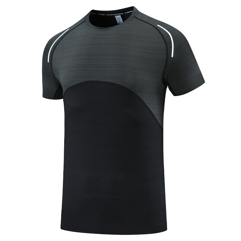 Running men jogging camisa de secagem rápida esportes casuais ao ar livre respirável manga curta impressão retalhos reflexivo ginásio tênis tshirts: black / M