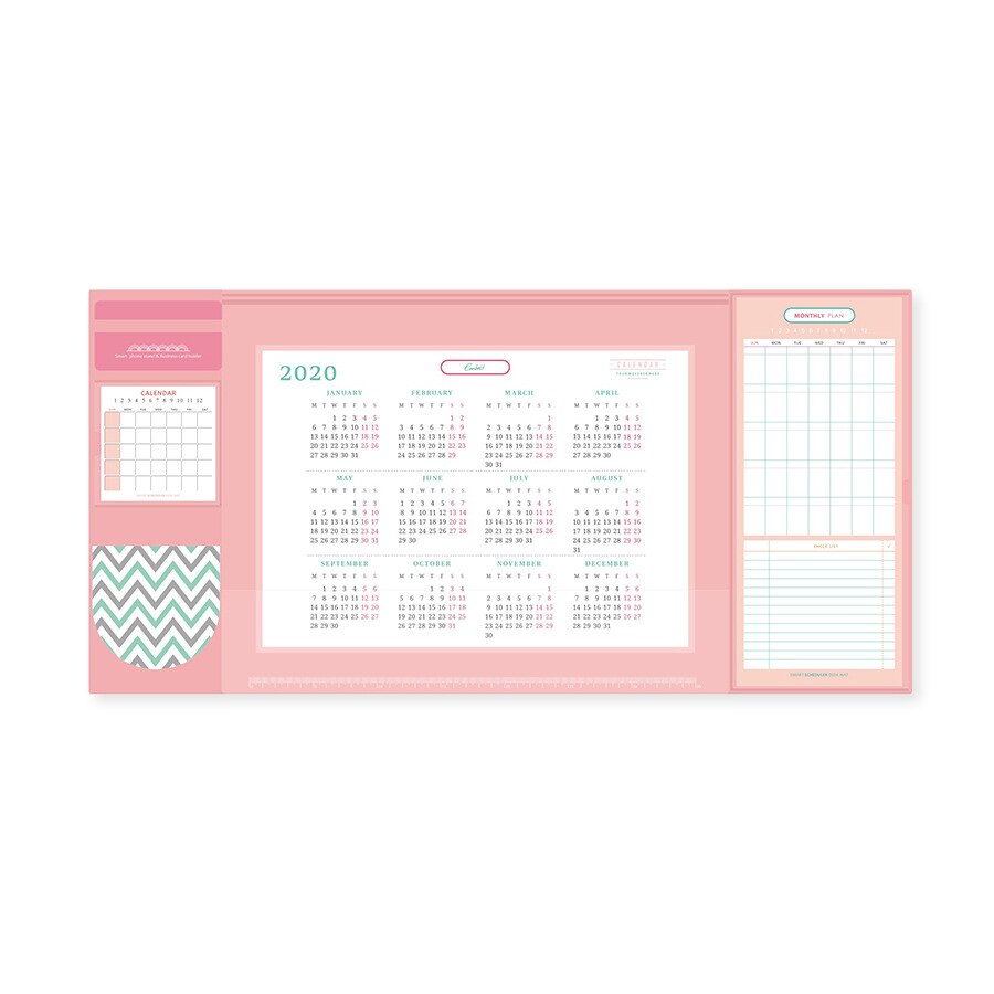 Multifunctional Oversized Pu Mouse Pad Student Writing Pad Business Desk Mat Cell PhoneCushion Desk Organizer with Calendar: Pink
