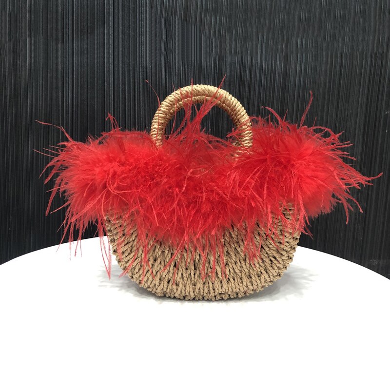 Bolso de hombro tejido de papel para verano, bolsa de rafia, de mimbre, Bohemia, para vacaciones, Bali, con asa superior, informal: Red