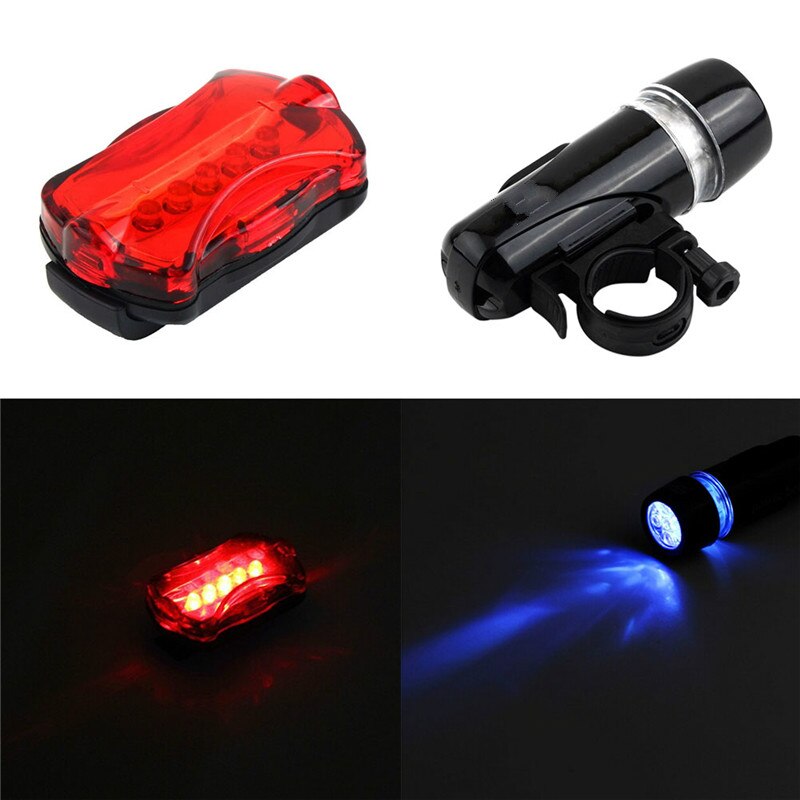 Waterdichte, ultra heldere 5 led fietsverlichtingsset, fietskoplamp,  + 5 led achterlicht, veiligheidszaklamp en achterlicht