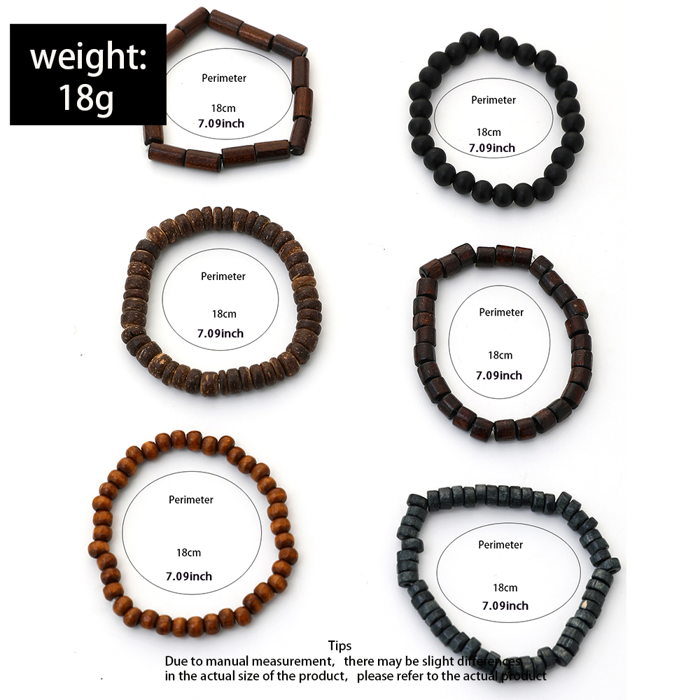 6 pçs novo estilo nacional de madeira retro masculino artesanal frisado pulseira design multi-cor linha elástica conjunto de pulseira de contas de madeira