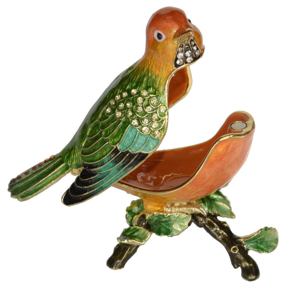 Boîte à bibelots avec oiseau sur la perche, conteneur à bijoux en métal, Figurines miniatures, de décoration