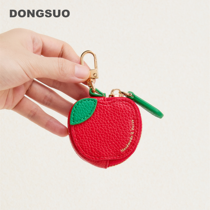 Red apple Fruit Charm coin purse cute key chain mini pouch Wallet for girl women