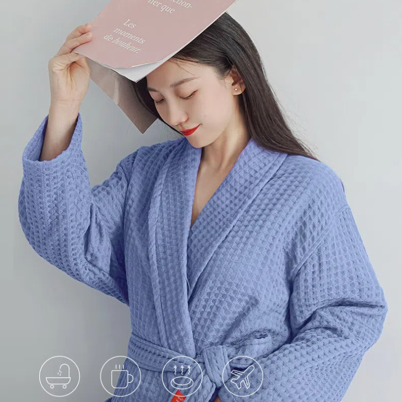 Albornoz de algodón de gofres para pareja adulta, ropa de estar por casa para Hotel, camisón cálido, mediano y largo, cuatro estaciones
