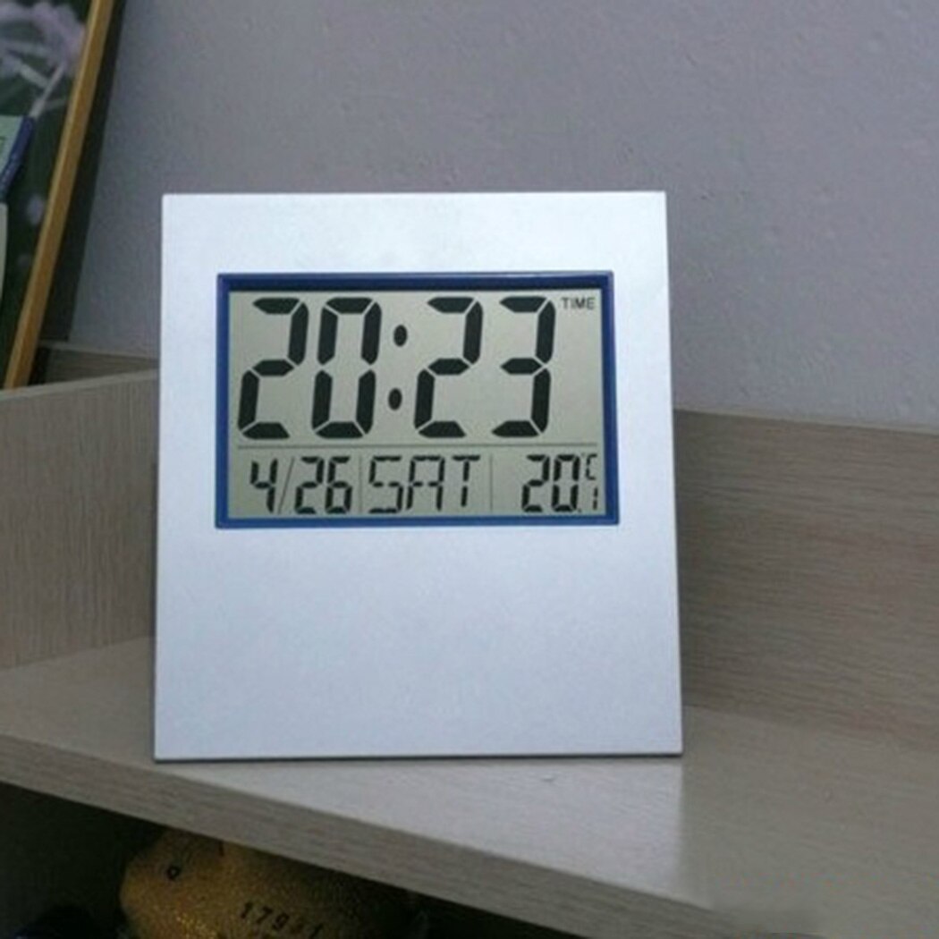 LCD Digital Silver Table Clock / Wall Clock With Calendar Temperature Alarm Large Screen LCD Wall Clock Simple Electronic Alarm