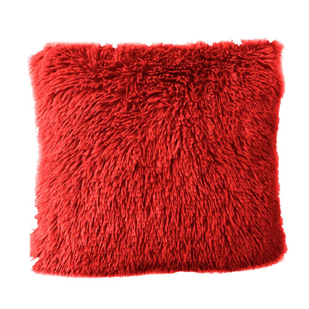 Coussin moelleux couverture douce taie d'oreiller jeter maison lit canapé voiture décoration fausse fourrure peluche housse de coussin canapé décor 43*43 cm: Rouge