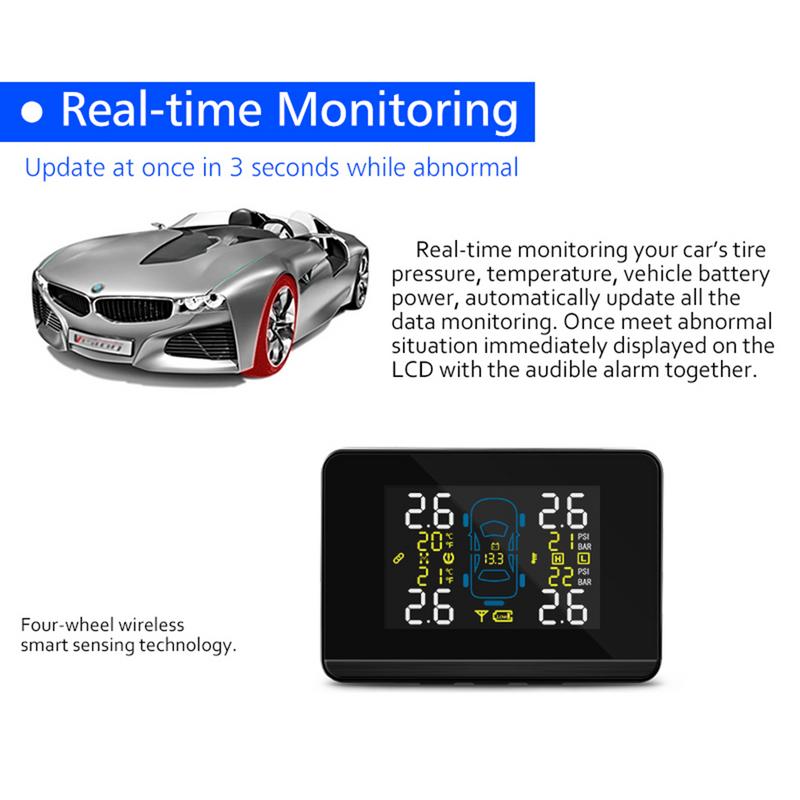 CAREUD DC8V-DC16V, TPMS Universal para coche, sistema de supervisión de presión de neumáticos inalámbrico para coche + Sensor externo para neumáticos de 4 ruedas