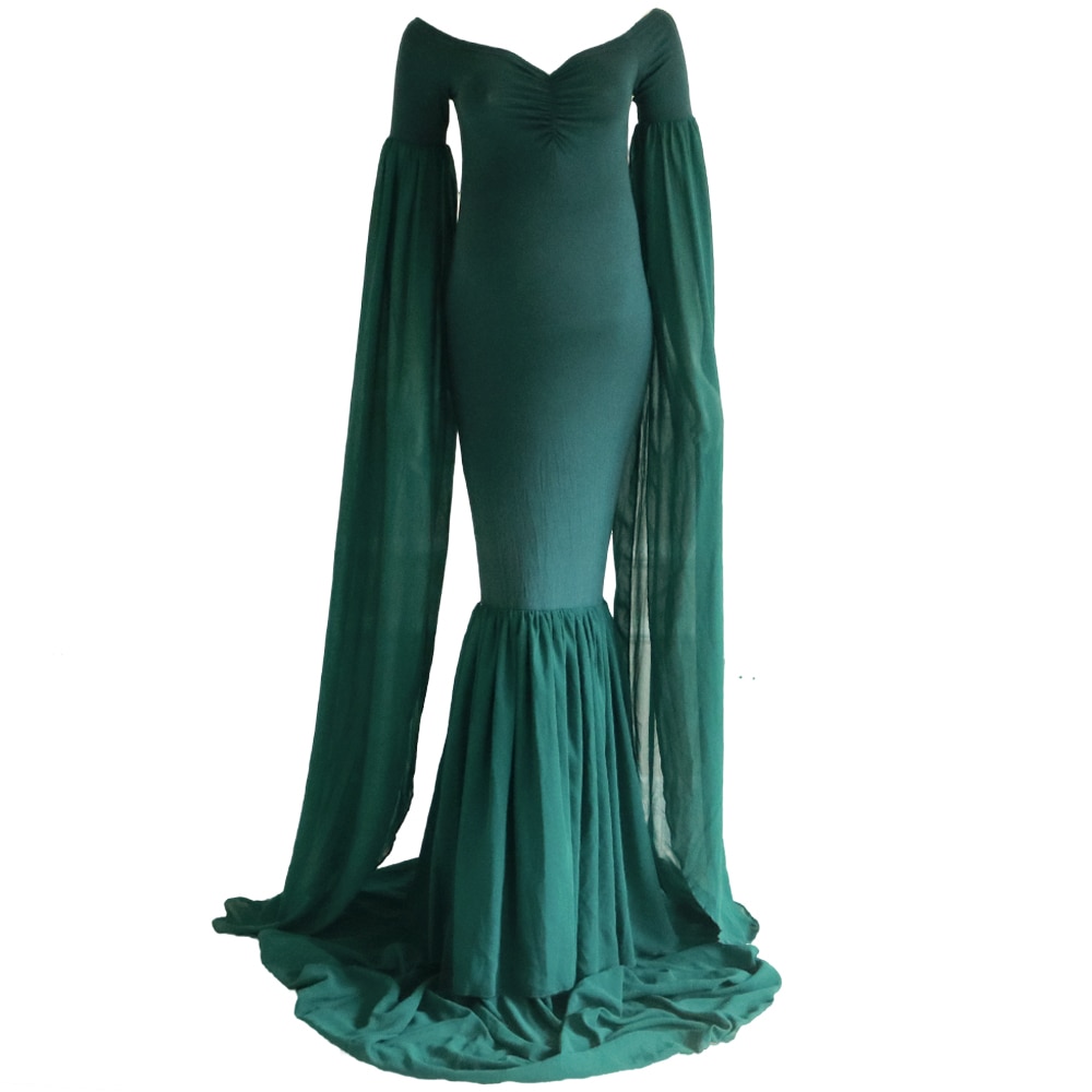 D&J Maternity Dress for Photo Shoot Maxi Maternity Gown Extend Long Sleeves Fancy Women Maternity Photography Props