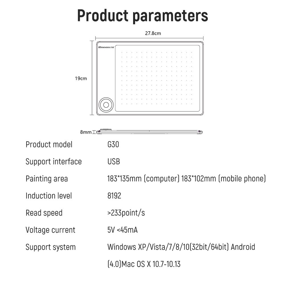 G30 Magic Circle Tablet Digital Mini USB Graphics Graphics Tablet OSU Gaming Tablet PC 8192 Pen Pressure, Without Battery