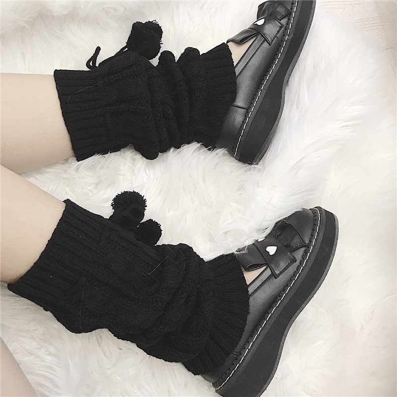 Jambières thermiques en tricot blanc pour femmes, , Slim, boule, mignon, assorti, Style japonais, Crochet Cosplay, hiver