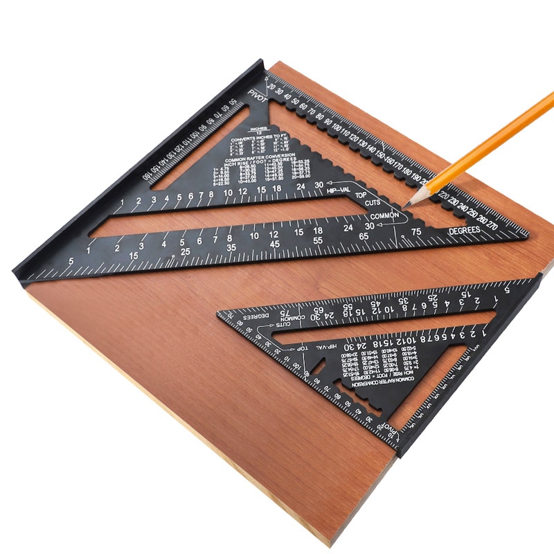 90 Graden Metrische Speed Vierkante Aluminium 7/12 Inch Driehoek Liniaal Meten Hoek Gradenboog Kraspen Voor Hout Markering Gereedschap