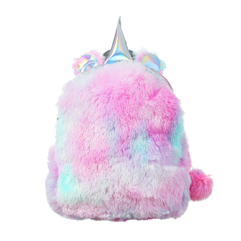 3D Cartoon kids bag holographic pink backpack for children Plush school bags pu backpack for girls mochila escolar: Pink