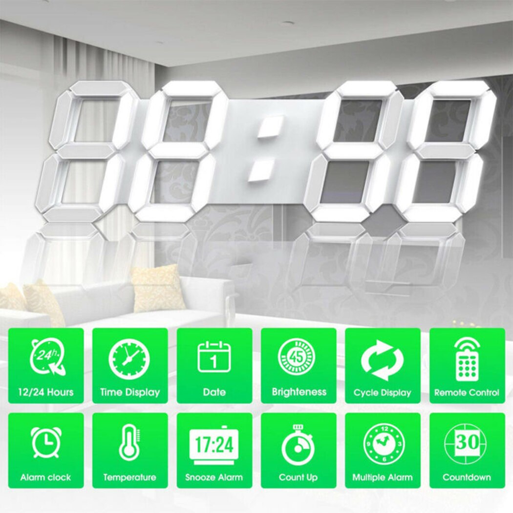 3d moderne digital ledet vægur 24/12 timers display timer alarm hjem usb til stue soveværelse kontor kaffebar gym