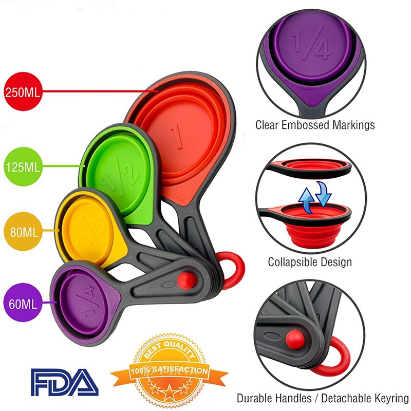 Silicone Measuring Cup and Spoon Set Collapsible Baking Measuring Tool Spoon for Baking Kitchen Crafts Making Coffee Flour Honey