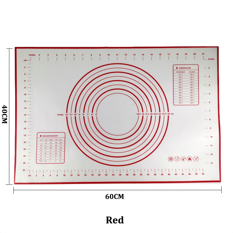 Silicone Baking Mat Thickening Flour Rolling Scale Mat Kneading Dough Pad Baking Pastry Rolling Mat Bakeware Liners: B- Red - 60 x 40cm