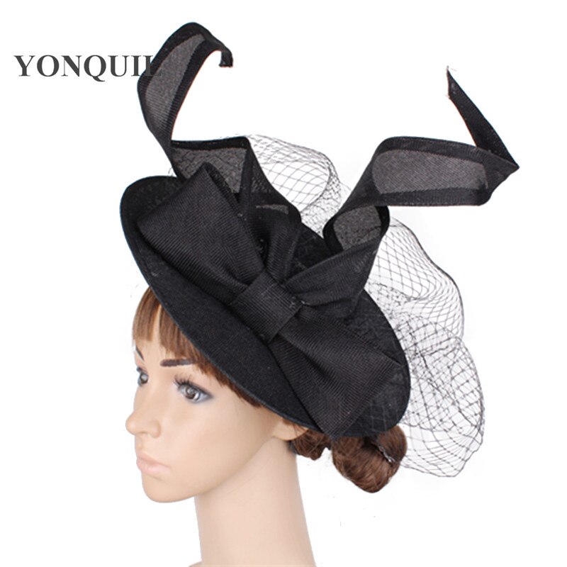 Large 30CM Round White Fascinator Base Velling Hair Accessories Women Party Wedding Hat Imitation Sinamay Birdcage Veil Headwear: Black