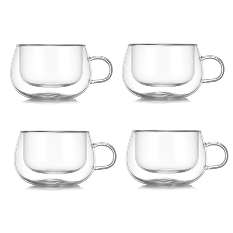 impostato di tazze da caffè in vetro a doppia parete da 100/200 ml Tazze per caffè caffè espresso trasparenti con manico Tazza in vetro resistente al calore per tè al latte: verde / 301-400ml