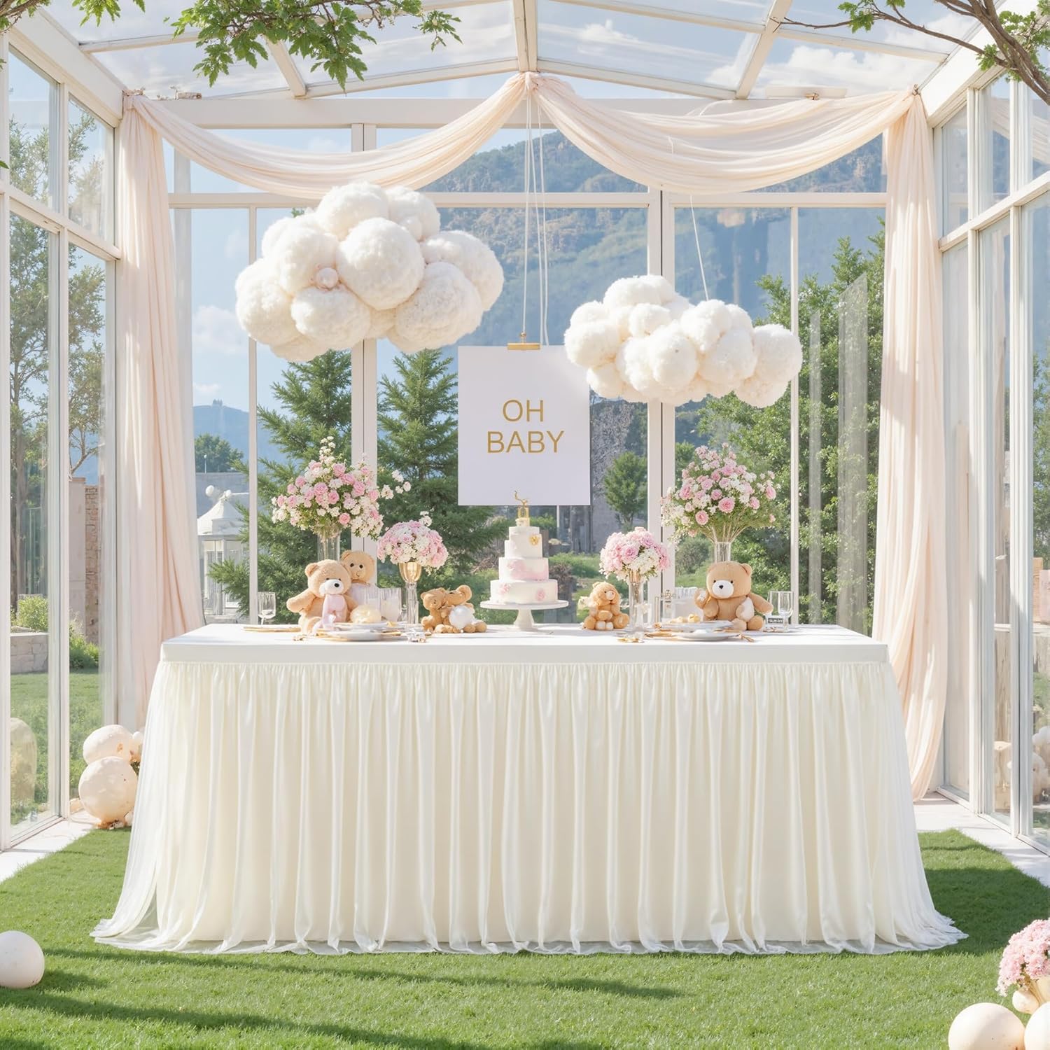 Ivory Tulle Table Skirts for Rectangle Tables 8ft 6ft 4ft for Wedding Party Birthday Baby Shower Cake Event Dessert Tablecloth