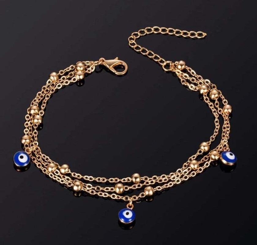 Lucky Eye Blue Turkish Eye Anklet Gold Silver Color Foot Chain Ankle Bracelet Adjustable for Women Girls Jewelry