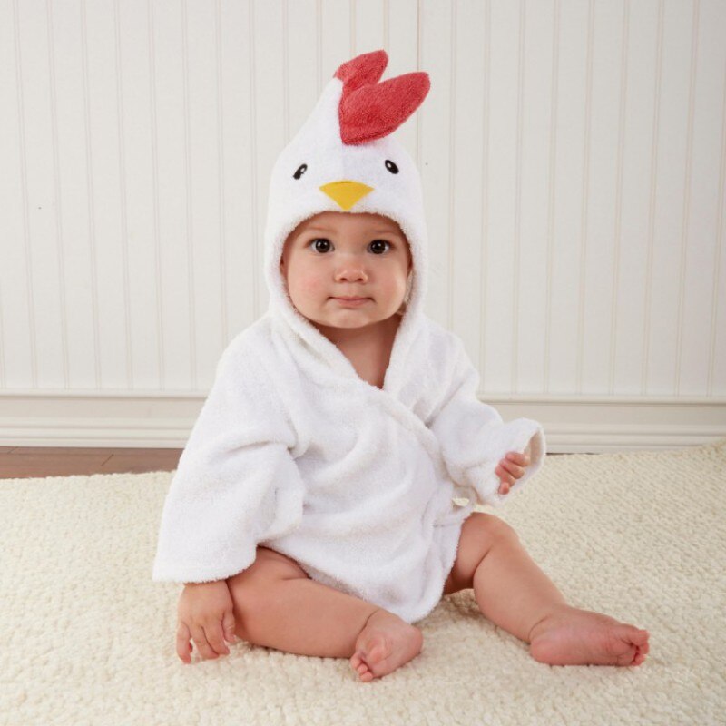 Baby pige baby dreng hætte badekåbe dyr tegneserie håndklæde tæppe morgenkåbe forår langærmet morgenkåbe: Hvid kylling / Nyfødt