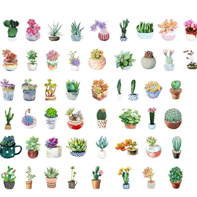 ! 50 PCS/box Cute Succulent Plants Diary Paper Lable Sealing Stickers Crafts And Scrapbooking Decorative Stickers