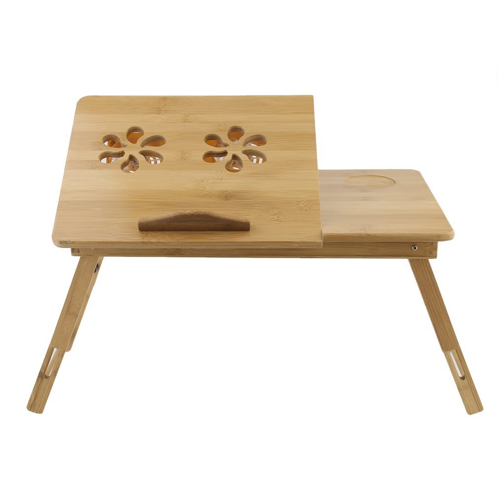 Sammenklappeligt bærbart bambuscomputerstativ bærbart skrivebord med / uden blæserte serveringsseng spisebord bærbar notebook-bord: Kølelegeme ventilator