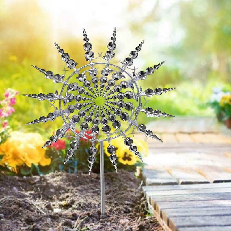 Unique Metal Windmill Kinetic Magical Wind Spinners with Garden Stake 3D Wind Powered Sculptures Move Patio Garden Decoration