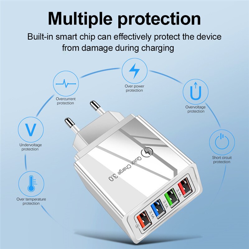 3A QC 3.0 4 Port EU Fast Charger Adapter For Blackview BV9900 BV9800 BV9700 BV9600 BV5500 BV5800 A80 A60 Pro Phone Charger